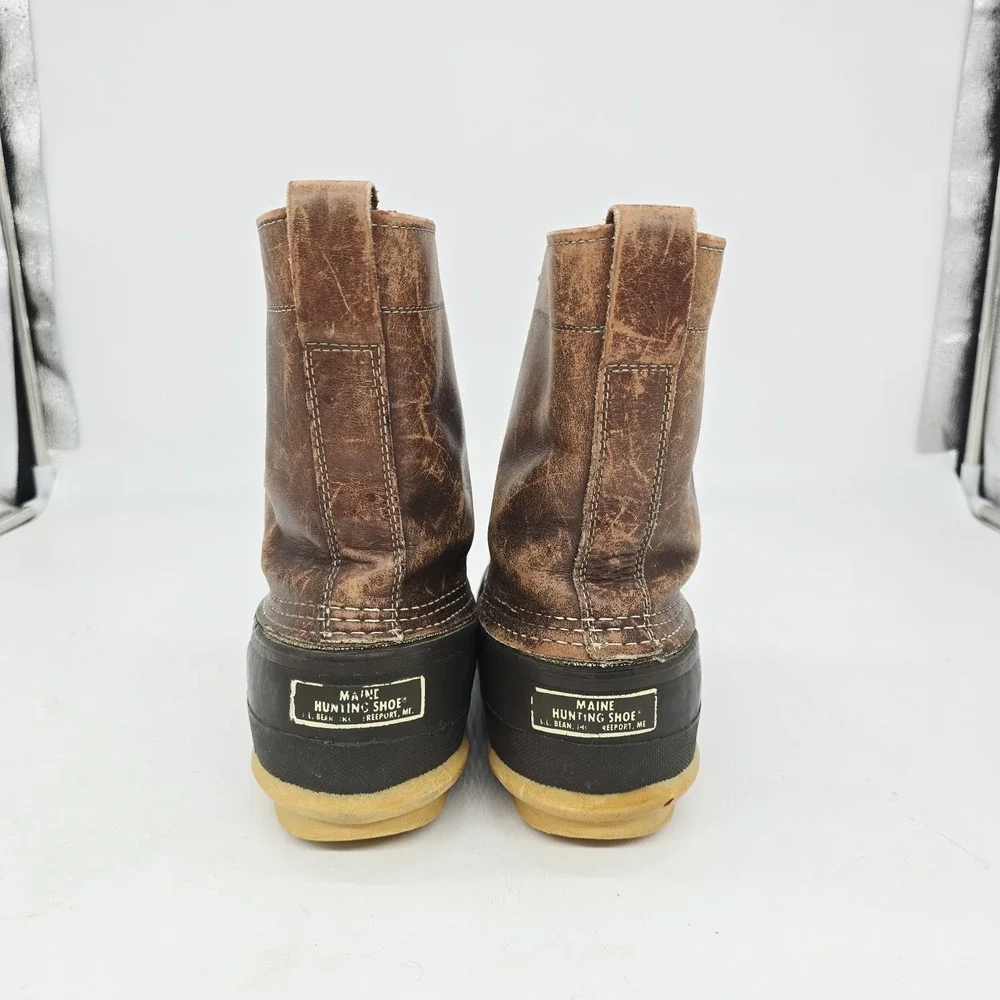 Vintage 70s LL Bean Boots Mens 8 Maine Hunting Shoe Script Leather Rubber Rain